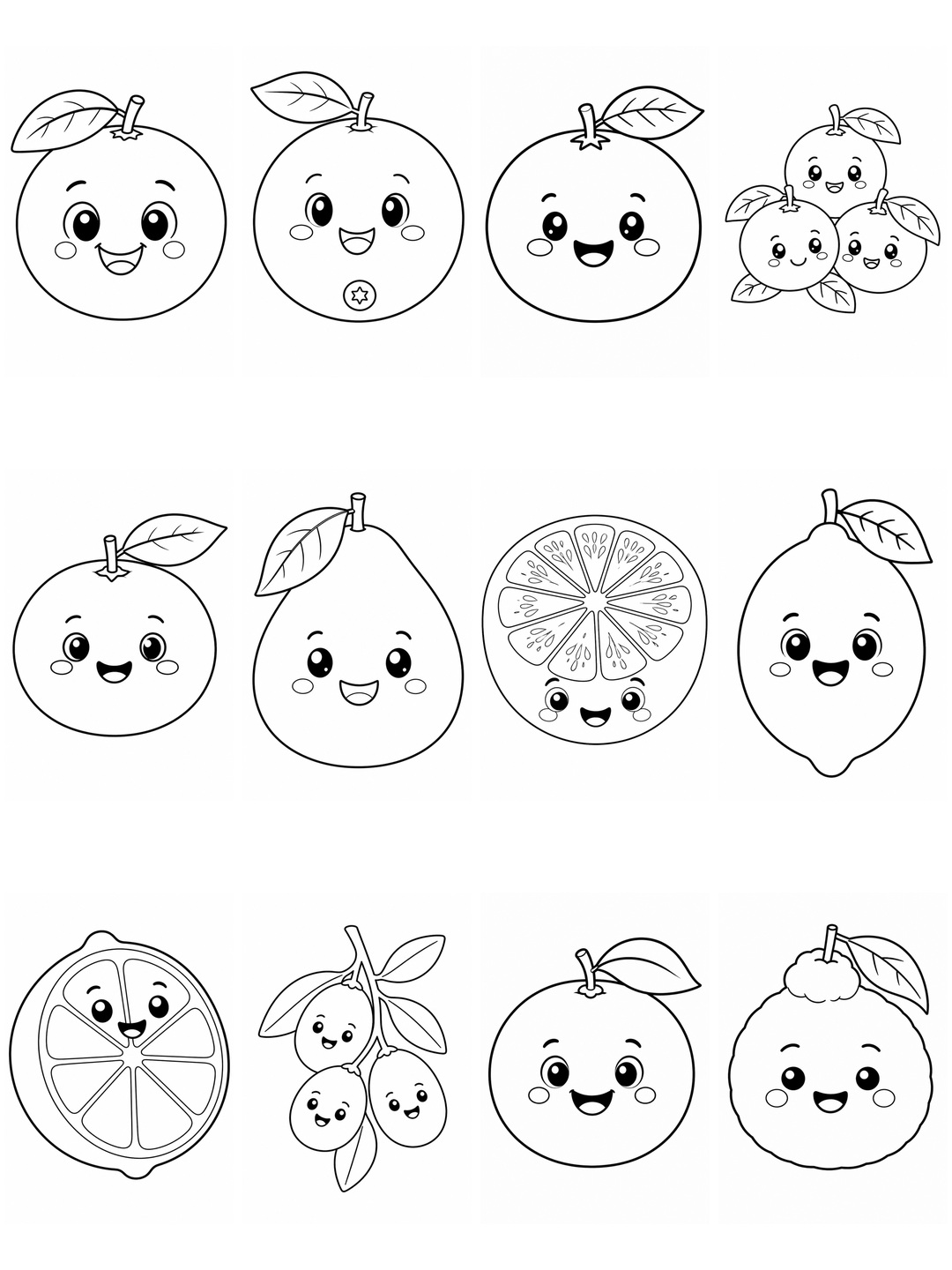 柑橘类水果简笔画勾线涂色版预览