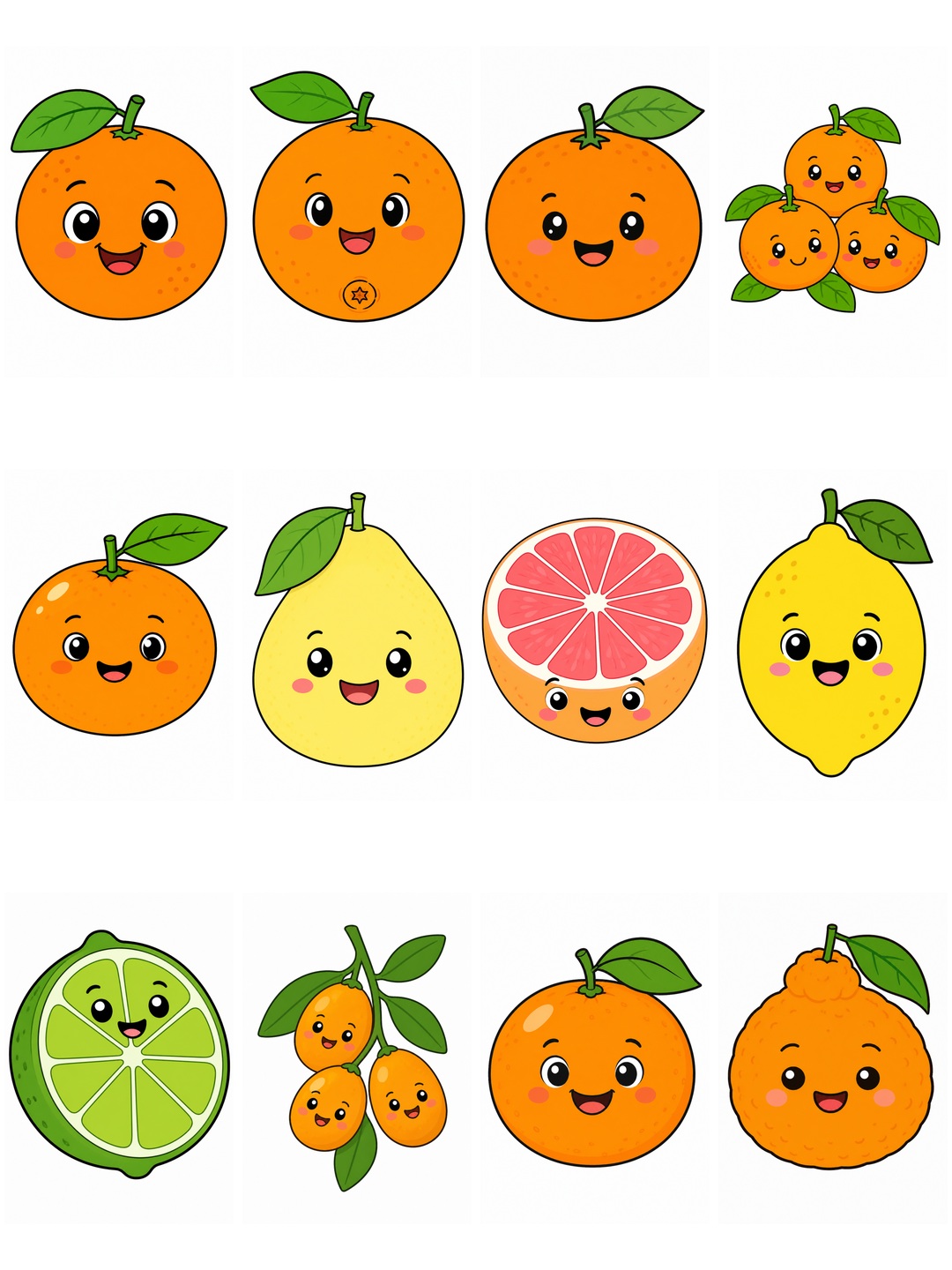 柑橘类水果简笔画彩色版预览
