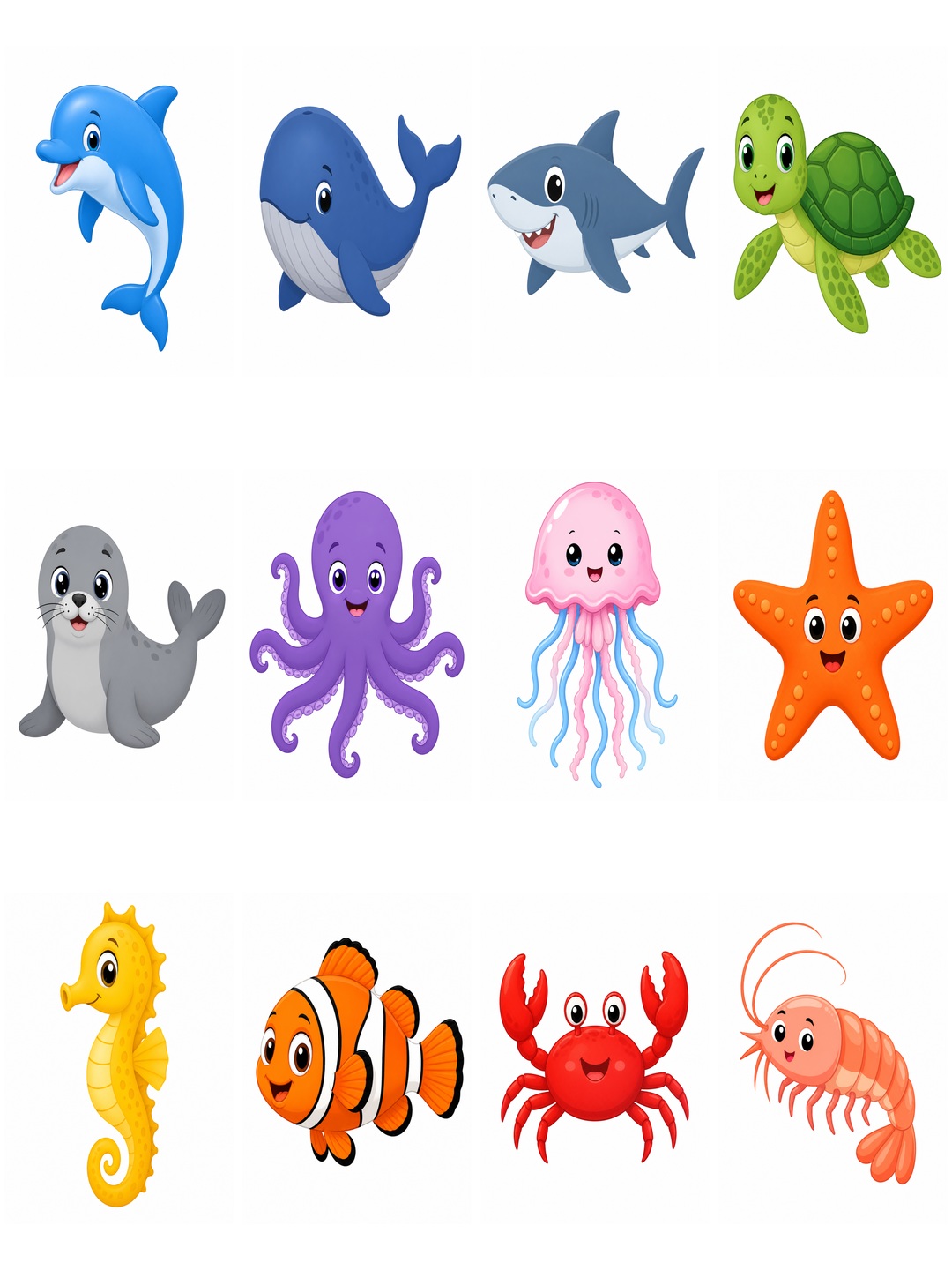 海洋动物简笔画彩色版预览