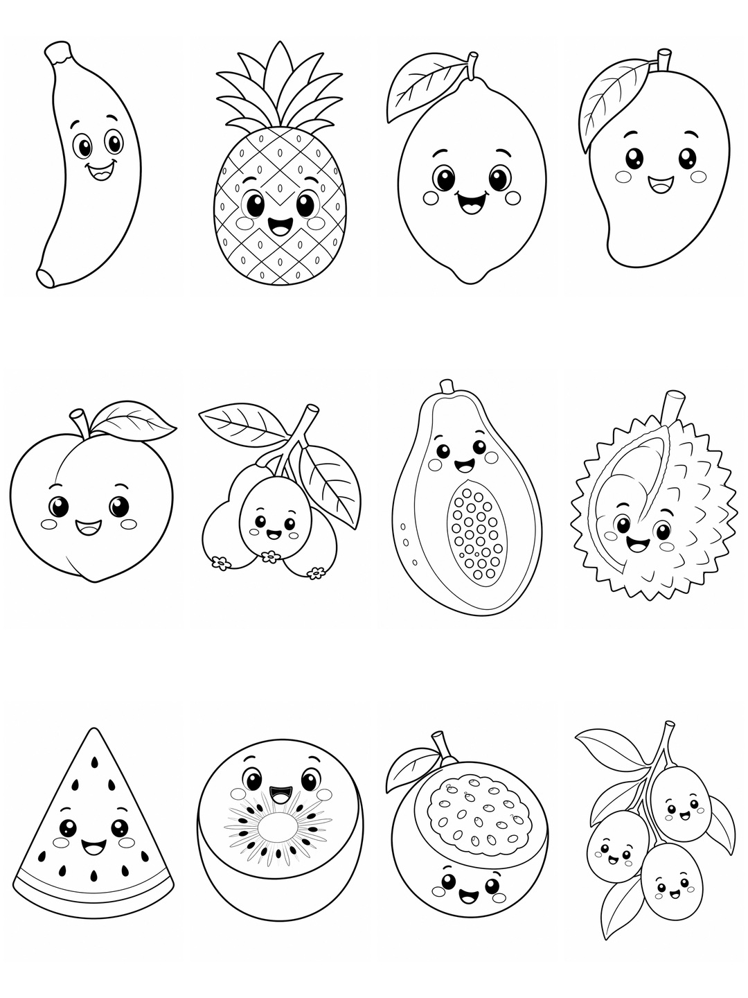 黄色水果简笔画勾线涂色版预览