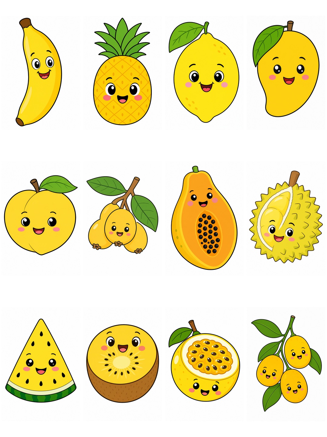 黄色水果简笔画彩色版预览